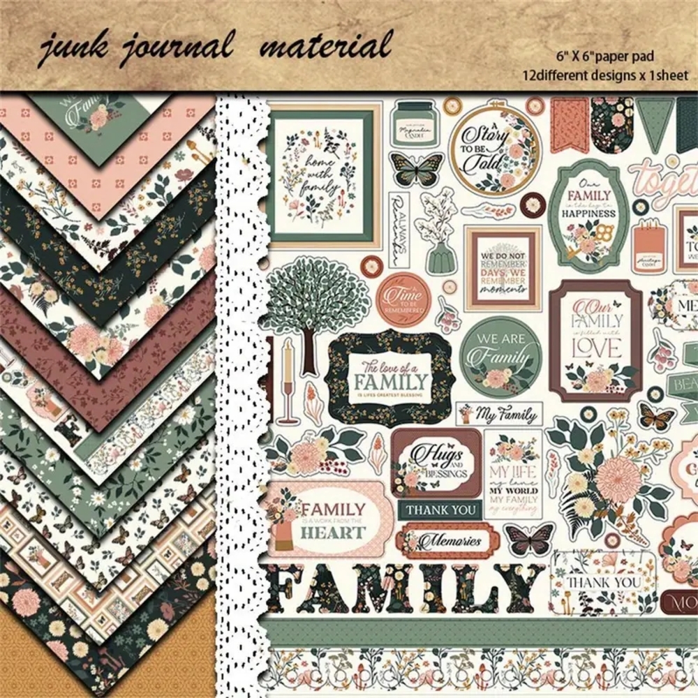 Junk Journal Material Paper Pad - Green and Pink